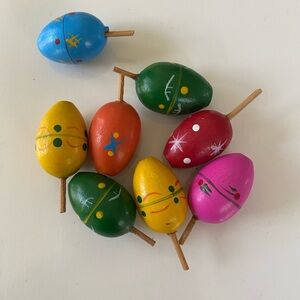Easter Eggs Brightly Painted Vintage Wooden egg craft decorations set of 8